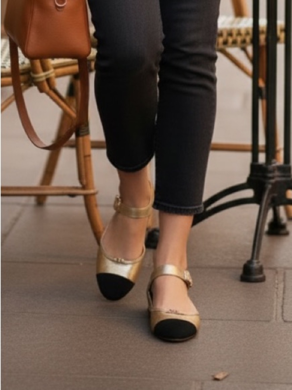 Sam Edelman Rylie Cap Toe Mary Jane Flats Metallic Gold with Black - Picture 7 of 15